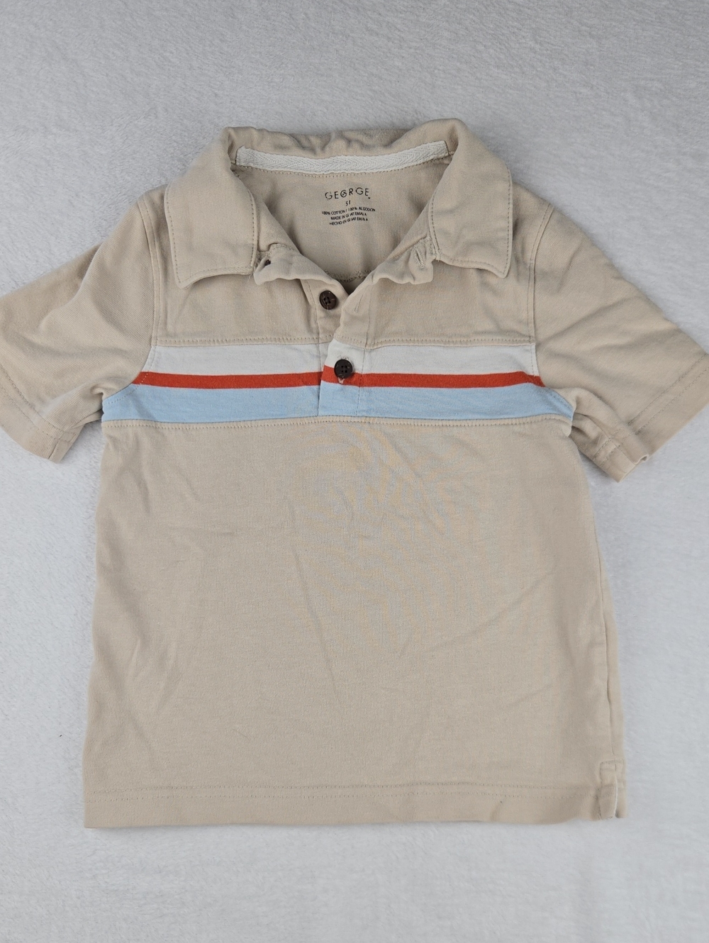 George Boys Polo Shirt Size 5T Tan Orange Button Cotton